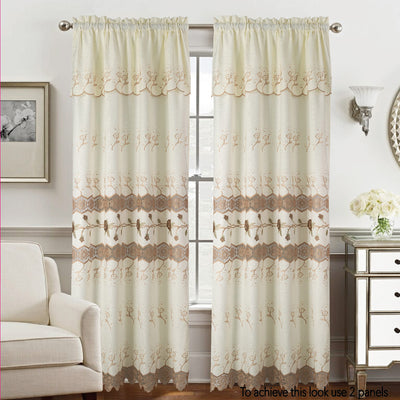 4 of 10:Malaika Panel de ventana de macramé jacquard bordado con cenefa, 54 x 84 pulgadas 
