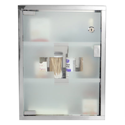 3 of 3:Home Basics 3 Shelf Frosted Glass Surface Mount Medicine Cabinet with Keys, Silver 