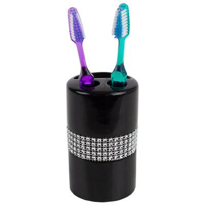 3 of 6:Ensemble d'accessoires de bain de luxe Home Basics, 4 pièces, avec de superbes paillettes, noir 