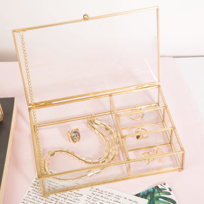 4 of 4:Home Details Vintage 4 Compartment Glass Keepsake Box, Gold, 7.9x 