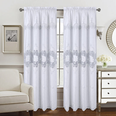 3 of 5:Panneau de fenêtre à passe-tringle en macramé floral Caroline avec cantonnière attachée, 55 x 84 pouces 