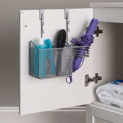 3 of 4:Home Basics Steel Over the Cabinet Hairdryer Organizer, Silver 