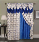 1 of 1:Devika Jacquard Rod Pocket Panel With Attached Valance and Backing, Navy, 55x84 Inches 