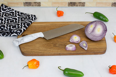 3 of 5:Home Basics Marble Collection 6 Santoku Knife, White 