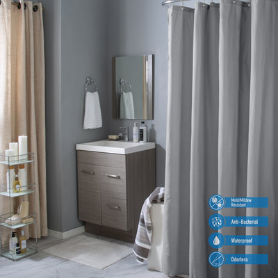 3 of 4:Bath Bliss Microfiber Soft Touch Seersucker Design Shower Curtain Liner in Silver 