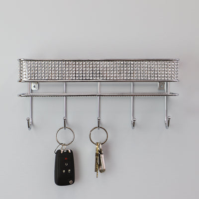 4 of 4:Porte-courrier mural en acier Home Basics Pave avec crochets à clés, chromé 