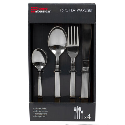 1 of 4:Home Basics Stripes 16 Piece Stainless Steel Flatware Set, Silver 