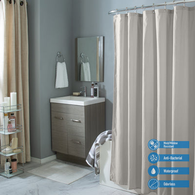 3 of 4:Bath Bliss Microfiber Soft Touch Dash Design Shower Curtain Liner in Silver 