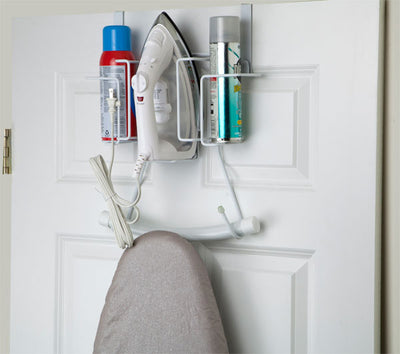 1 of 9:Sunbeam Over the Door Hanging Iron Board Holder and Organizer, White 
