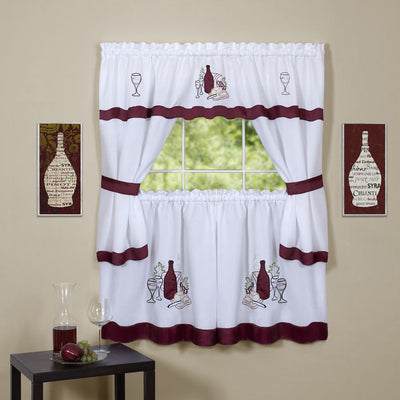 1 of 2:Juego de cortinas de cocina con adornos Cabernet, 58 x 36 y 58 x 36 pulgadas 