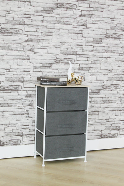 1 of 3:Home Basics 3 Drawer Fabric Dresser Rolling Storage Cart with Wood Top, Grey 