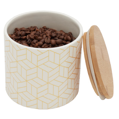 3 of 4:Home Basics Cubix - Recipiente pequeño de cerámica con tapa de bambú 