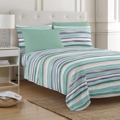 1 of 4:PREMIUS 4-6 Piece Printed Wrinkle-Free Sheet Set, Watercolor Stripe 