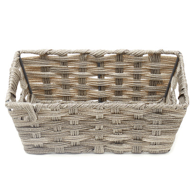 2 of 4:Home Basics Small Faux Rattan Basket with Cut-out Handles, Grey 