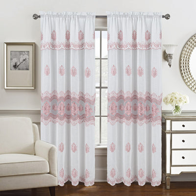 5 of 5:Nerissa Floral Macramé Rod Pocket Window Panel With Attached Valance, 55x84 Inches 