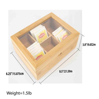 3 of 3:Home Basics 6  Compartment Bamboo Tea Bag and Coffee Accessories Storage Display Chest Organizer with Transparent Glass Lid, Natural 