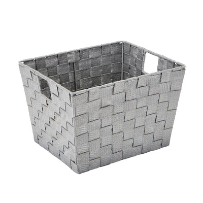 1 of 3:Simplify Papelera de almacenamiento mediana tejida a rayas de lúrex en gris/plateado 