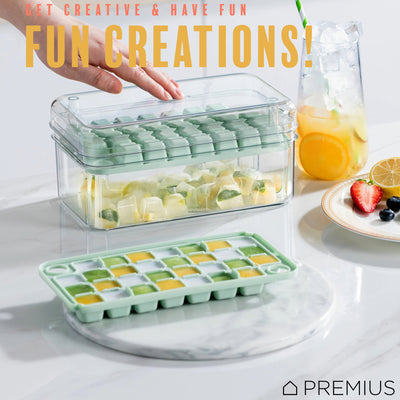 4 of 7:PREMIUS 2 Tray Ice Cube Tray with Container and Scoop, Green-Clear 