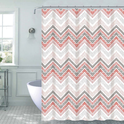 1 of 1:Eliana 13 Piece Chevron Canvas Shower Curtain with Hooks, Coral, 70x72 Inches 