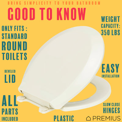 14 of 14:PREMIUS Slow Close Beveled Plastic Toilet Seat, Standard Round, 17 Inches 