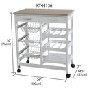 3 of 3:Home Basics Oak Top Rolling Kitchen Trolley with Two Drawers and Two Baskets, White 