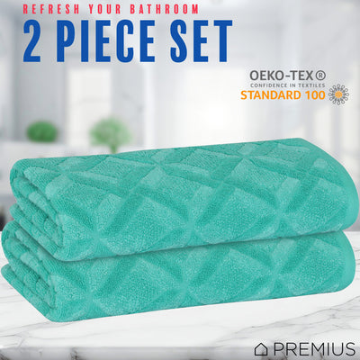 10 of 24:PREMIUS 2 Pack Geo 100% Cotton Yarn Dyed Bath Sheet Towel, 32x64 Inches 