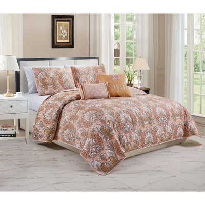 1 of 1:Antoinette Floral Printed 5-Piece Reversible Quilt Set 