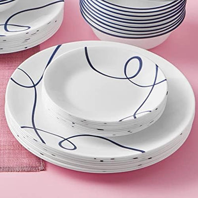 3 of 4:Corelle Classic Lia 12-Piece Chips & Cracks Resistant Dinnerware Set, Service for 4, White-Blue 