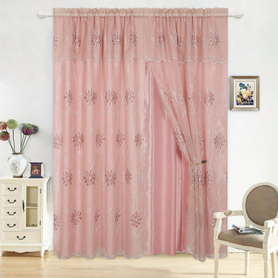 1 of 10:Alice Floral Embroidered Panel With Valance and Backing, 55x84 Inches 