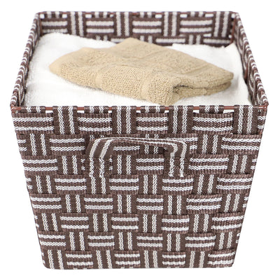 2 of 5:Home Basics Stripe Woven Strap Medium Storage Bin, Brown 