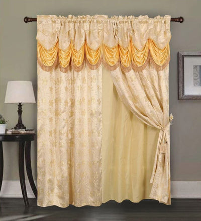1 of 1:Devika Panel de bolsillo para barra de jacquard con cenefa y respaldo adjuntos, dorado, 55 x 84 pulgadas (paquete de 12) 