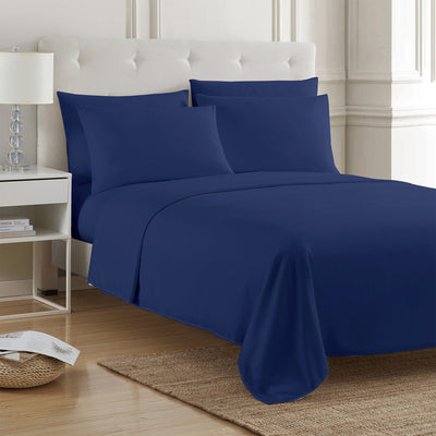 1 of 4:PREMIUS 4-6 Piece Solid Microfiber Wrinkle-Free Sheet Set, Royal Blue 