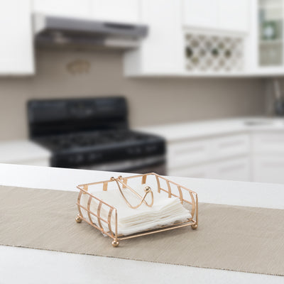3 of 3:Home Basics Lyon Flat Napkin Holder with Weighted Pivoted Arm, Rose Gold 
