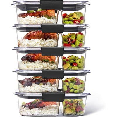 1 of 6:Rubbermaid Brilliance 10-Piece Plastic Meal Preparation Set with Built in Dividers, Clear 