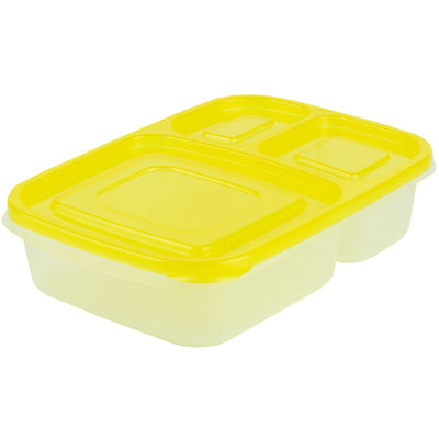 3 of 5:Boîtes de conservation en plastique Home Basics à 3 compartiments (lot de 8), jaune 