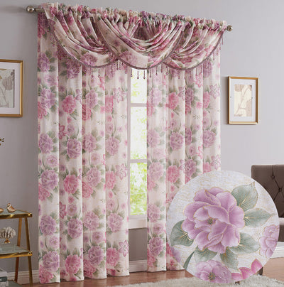 21 of 24:Gwen Dahlia Foil Sheer Rod Pocket Window Panel and Valance Treatments 