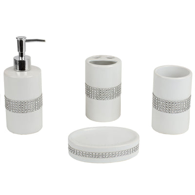 3 of 6:Ensemble d'accessoires de bain de luxe Home Basics, 4 pièces, en céramique, avec de superbes paillettes, blanc 