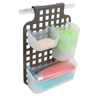 1 of 4:Home Basics Organizador de plástico para colocar sobre el gabinete, 4 piezas, con marco perforado, gris 