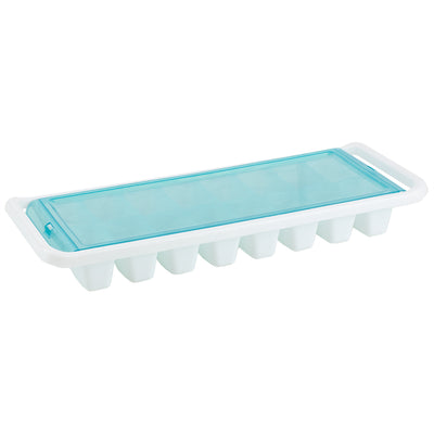1 of 5:Home Basics Bandeja para cubitos de hielo apilable de plástico, cuadrada, con 16 compartimentos y tapa a presión, color azul 