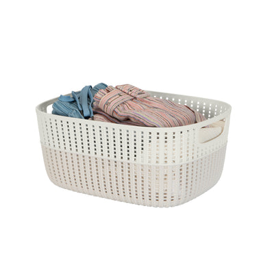 3 of 4:Simplify 2-Tone Decorative Large Storage Basket in Ivory 