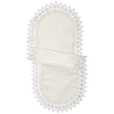3 of 8:Camino de mesa con diseño vintage de encaje bordado con lazo de flores 