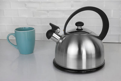 4 of 5:Home Basics tetera de acero inoxidable, plata, 85 onzas 