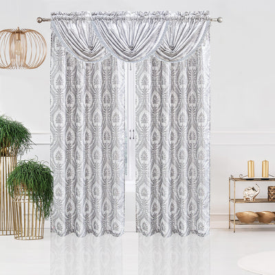3 of 21:Lizet Damask Jacquard Rod Pocket Window Panel and Valance Treatments, All Sold Separately 