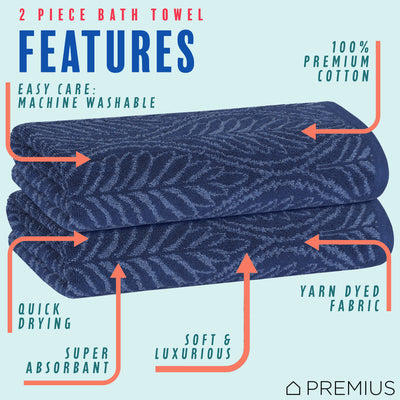 3 of 24:Serviette de bain PREMIUS en fil de coton teint, motif feuilles, 27 x 54 pouces 
