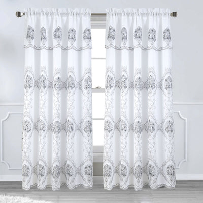 1 of 8:Panneau de fenêtre brodé floral Toulin avec cantonnière et support, 54 x 84 pouces 