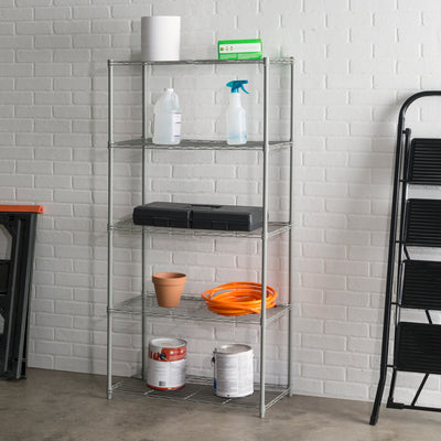 3 of 4:Home Basics 5 Tier Wide Wire Steel Wire Shelf, Grey 