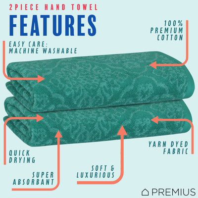 14 of 23:PREMIUS 2 Pack Damask 100% Cotton Yarn Dyed Hand Towel, 16x28 Inches 