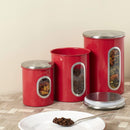4 of 4:Home Basics 3 Piece Stainless Steel Top Canisters with Windows, Red 