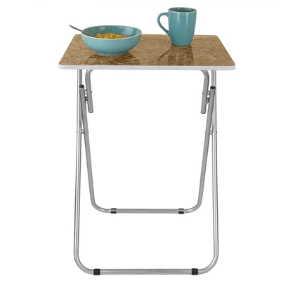 3 of 6:Home Basics Mesa plegable multiusos de mármol, color marrón 