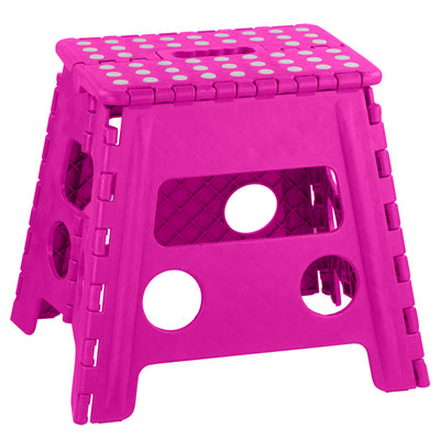 1 of 1:Home Basics Large Plastic Folding Stool with Non-Slip Dots, Pink, 11.4x8.7x12.6 Inches 